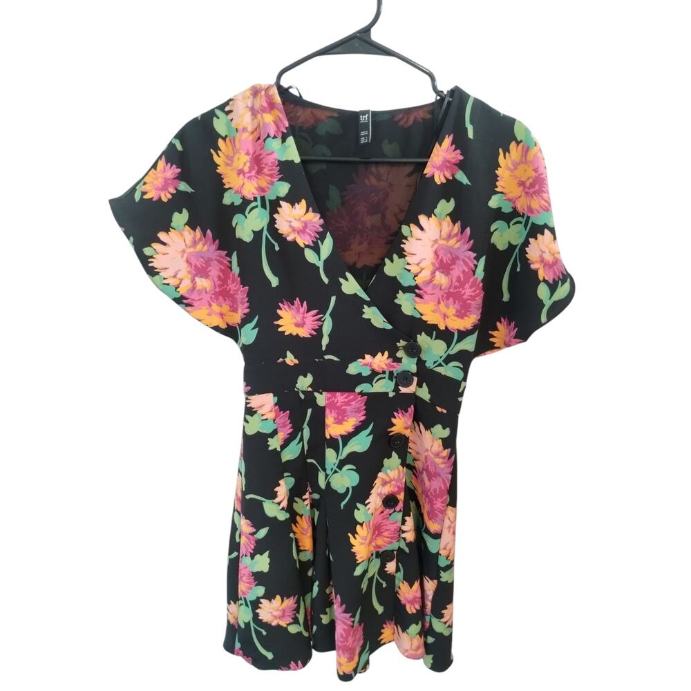 Zara trf Womens Size S Floral fit & Flare Pleated Flowy Feminine Button Up Dress